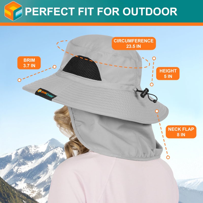 Suncube SUN CUBE Fishing Hat Sun Hat for Men, Women, Hiking Sun Hat with Neck Flap, Wide Brim, Chin Strap, Safari Summer Bucket Boonie Hat, UPF 50+ Outdoor Protection, Packable Breathable Mesh (Light Gray) - Image 5
